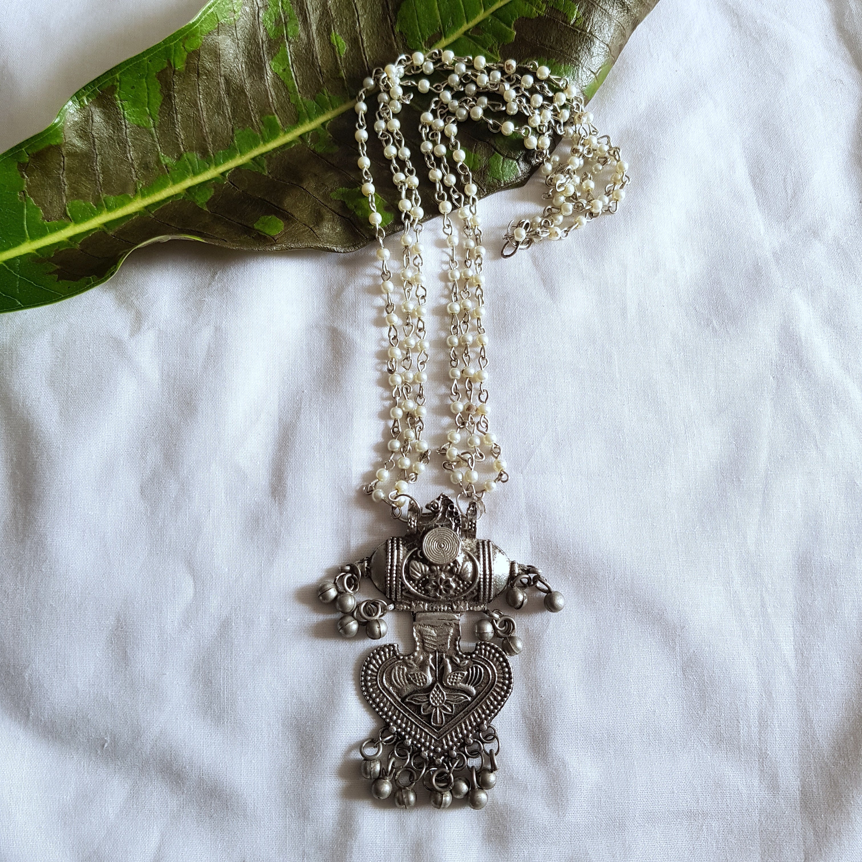 Peacock Pendant with Pearl Strings