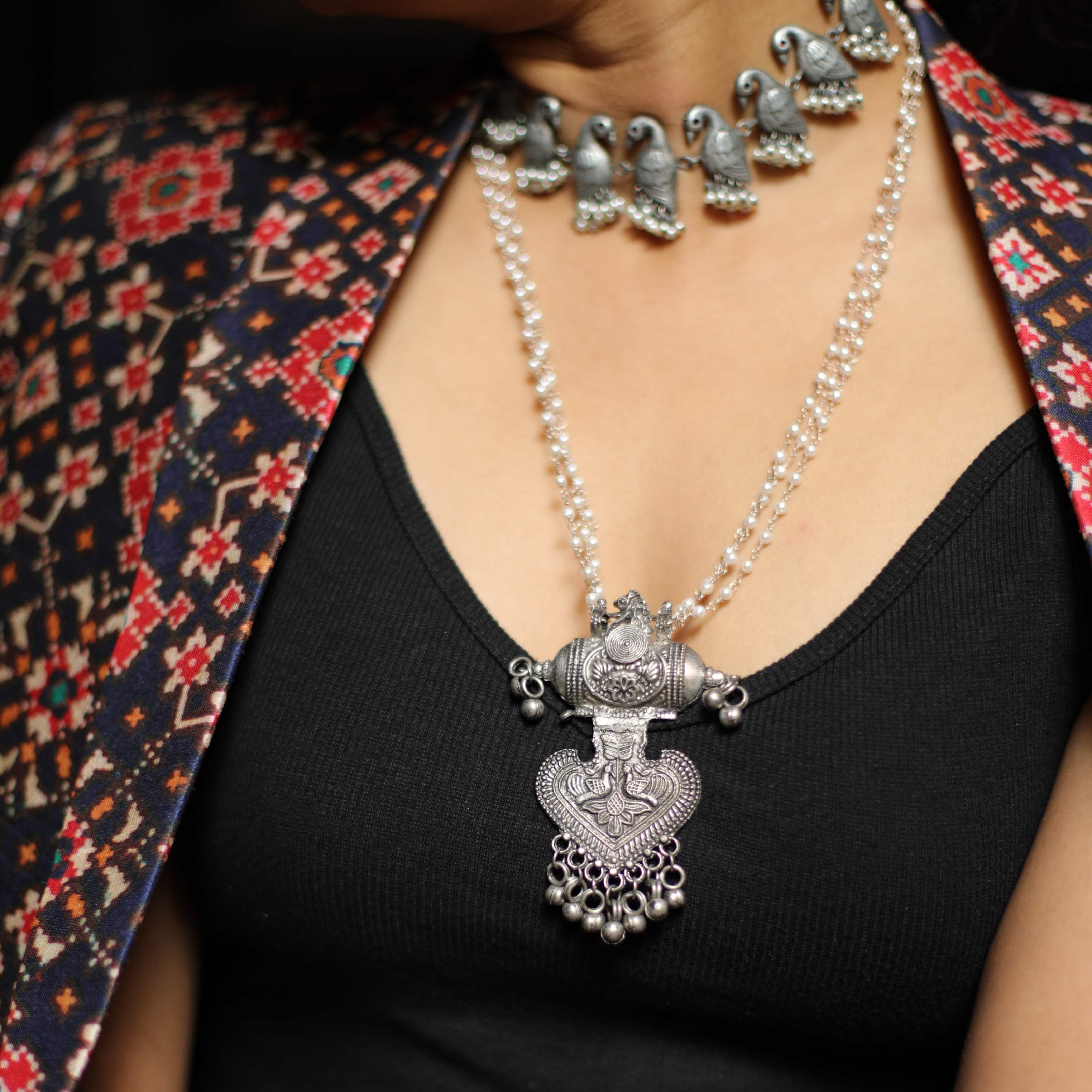 Peacock Pendant with Pearl Strings