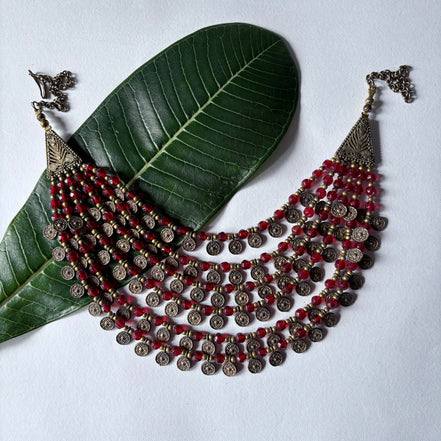 Six Layered Coin Bead Necklace