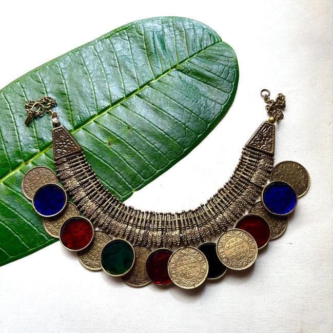 Paisa Choker with Glasswork Necklace