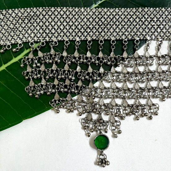 Silver Studded Drop Choker Necklace