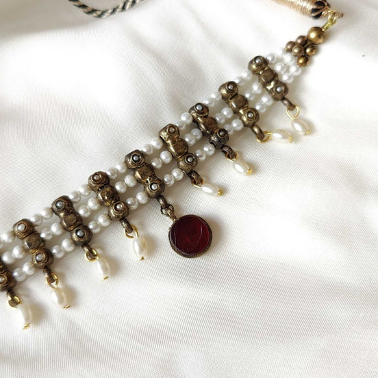 Gold Pearl Choker Necklace image 1