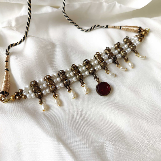 Gold Pearl Choker Necklace image 0