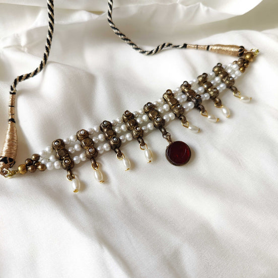 Gold Pearl Choker Necklace image 0